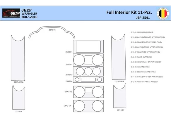 Jeep Wrangler 2007-2010 Interior WHZ Dashboard trim kit 11 Parts - 1 - Interior Dash Trim Kit