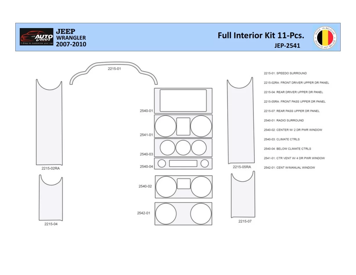 Jeep Wrangler 2007-2010 Interior WHZ Dashboard trim kit 11 Parts - 1 - Interior Dash Trim Kit