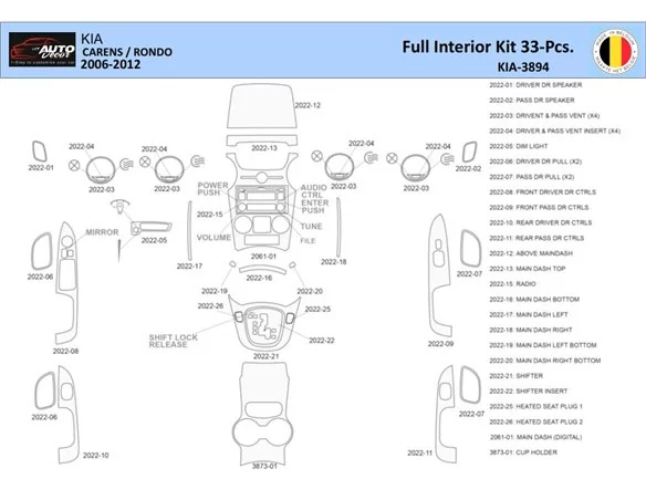 KIA Carens 2009 Interior WHZ Dashboard trim kit 32 Parts - 1 - Interior Dash Trim Kit