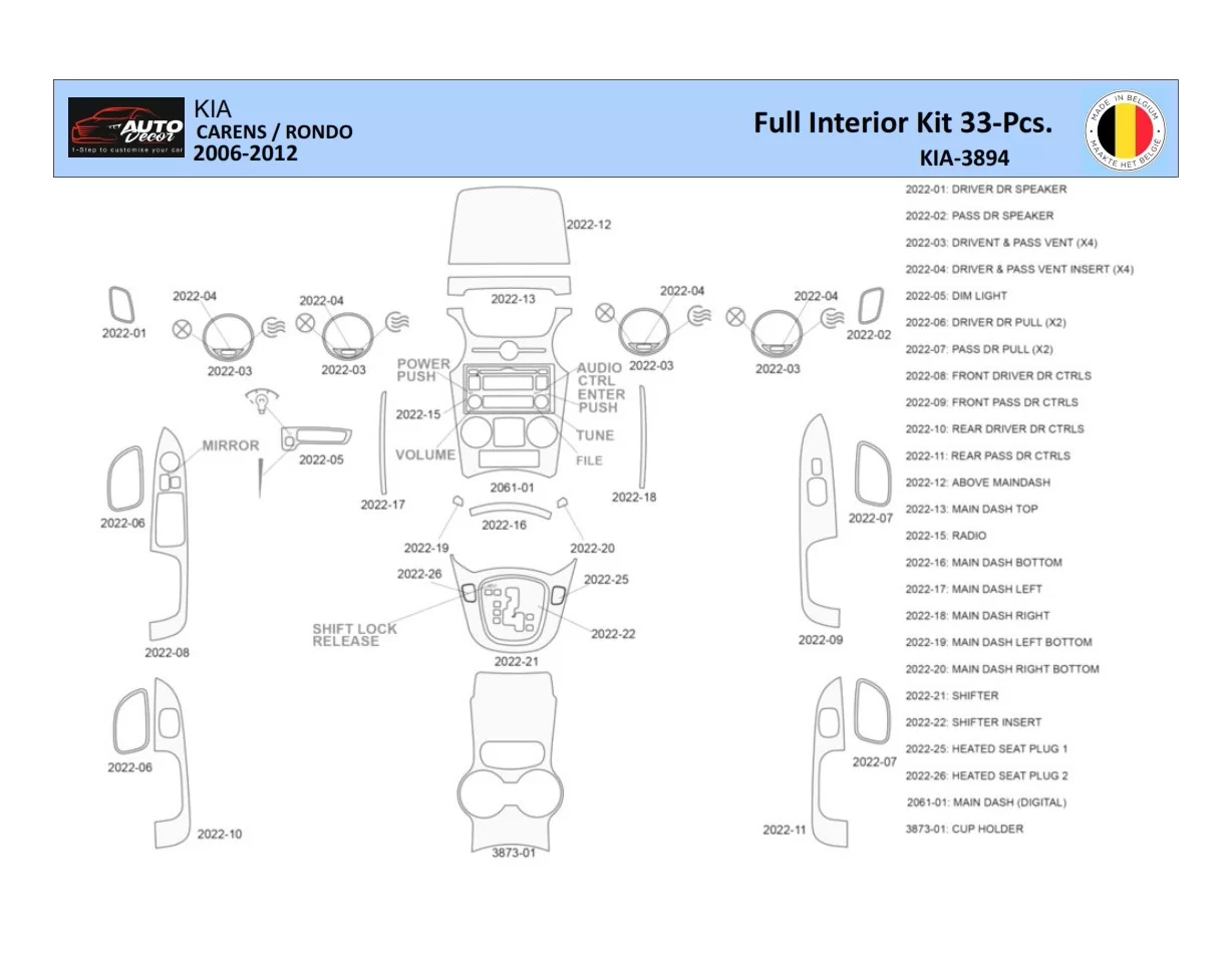 KIA Carens 2009 Interior WHZ Dashboard trim kit 32 Parts - 1 - Interior Dash Trim Kit