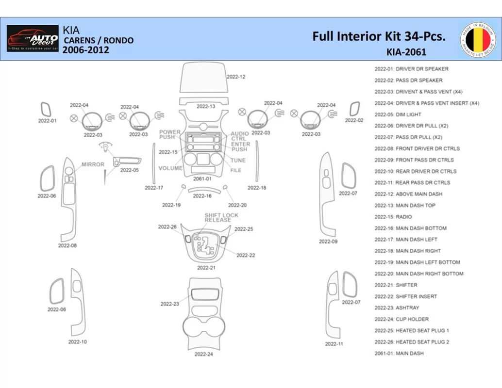 KIA Carens 2009 Interior WHZ Dashboard trim kit 34 Parts - 1 - Interior Dash Trim Kit