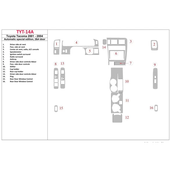 Toyota Tacoma 2000-2004 Automatic Gearbox special edition, 2&4 Doors Interior BD Dash Trim Kit