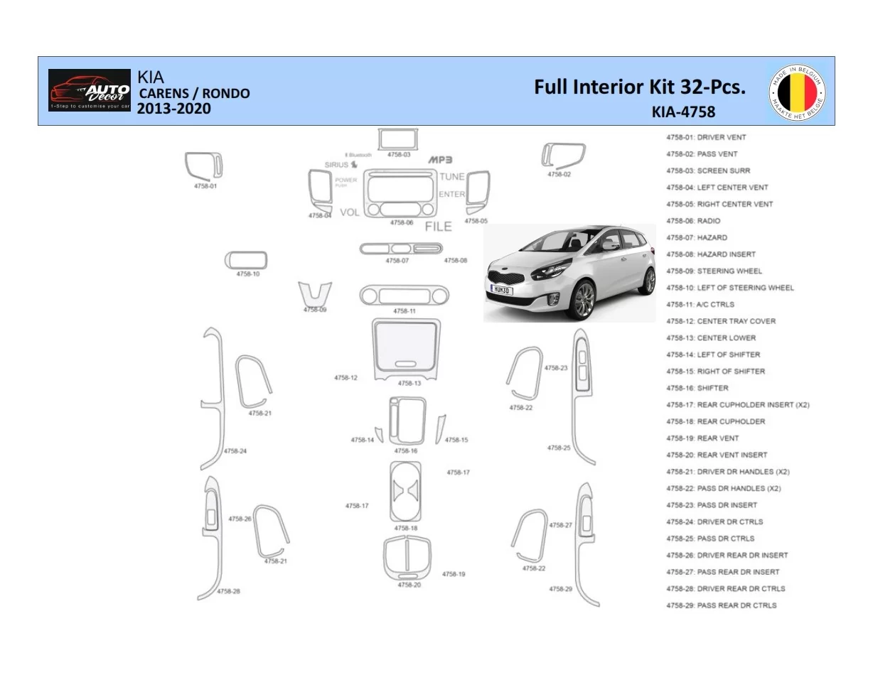 KIA Carens 2013 Interior WHZ Dashboard trim kit Parts - 1 - Interior Dash Trim Kit