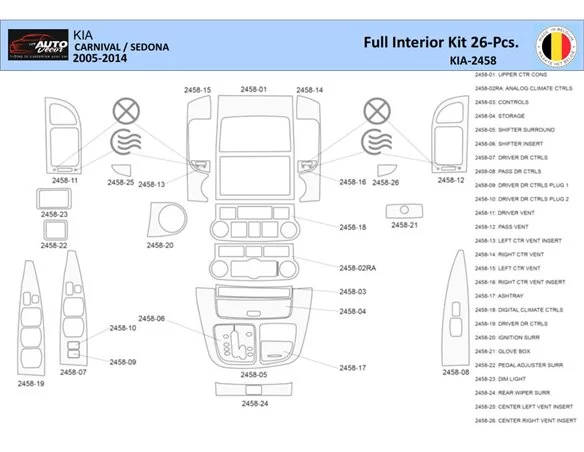 Kia Carnival 2005-2014 Interior WHZ Dashboard trim kit 26 Parts - 1 - Interior Dash Trim Kit