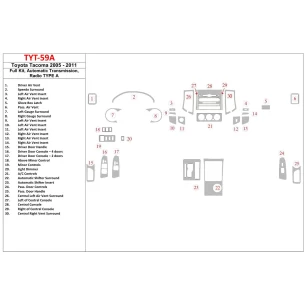 Toyota Tacoma 2005-UP Full Set, Automatic Gear, Radio TYPE A Interior BD Dash Trim Kit