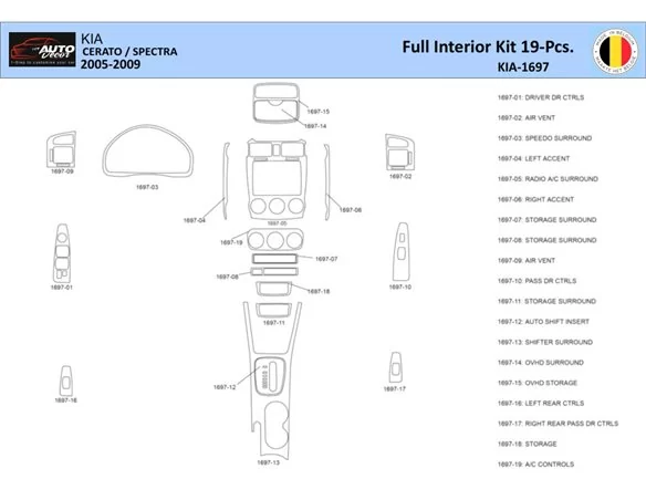 KIA Cerato-2005 Interior WHZ Dashboard trim kit 19 Parts - 1 - Interior Dash Trim Kit