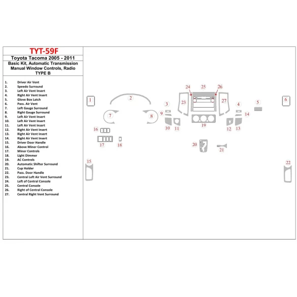 Toyota Tacoma 2005-UP Interior BD Dash Trim Kit