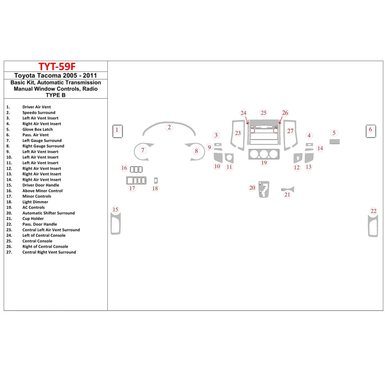 Toyota Tacoma 2005-UP Interior BD Dash Trim Kit