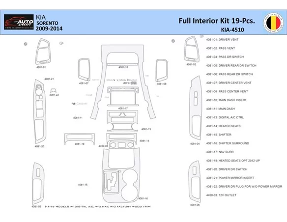 KIA Sorento 2011 Interior WHZ Dashboard trim kit 19 Parts - 1 - Interior Dash Trim Kit