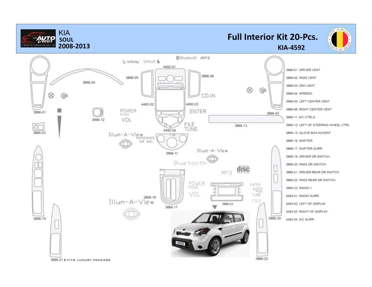 KIA Soul 2011 Interior WHZ Dashboard trim kit 20 Parts - 1 - Interior Dash Trim Kit