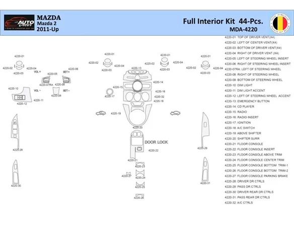 Mazda 2 2010 Interior WHZ Dashboard trim kit 44 Parts - 1 - Interior Dash Trim Kit