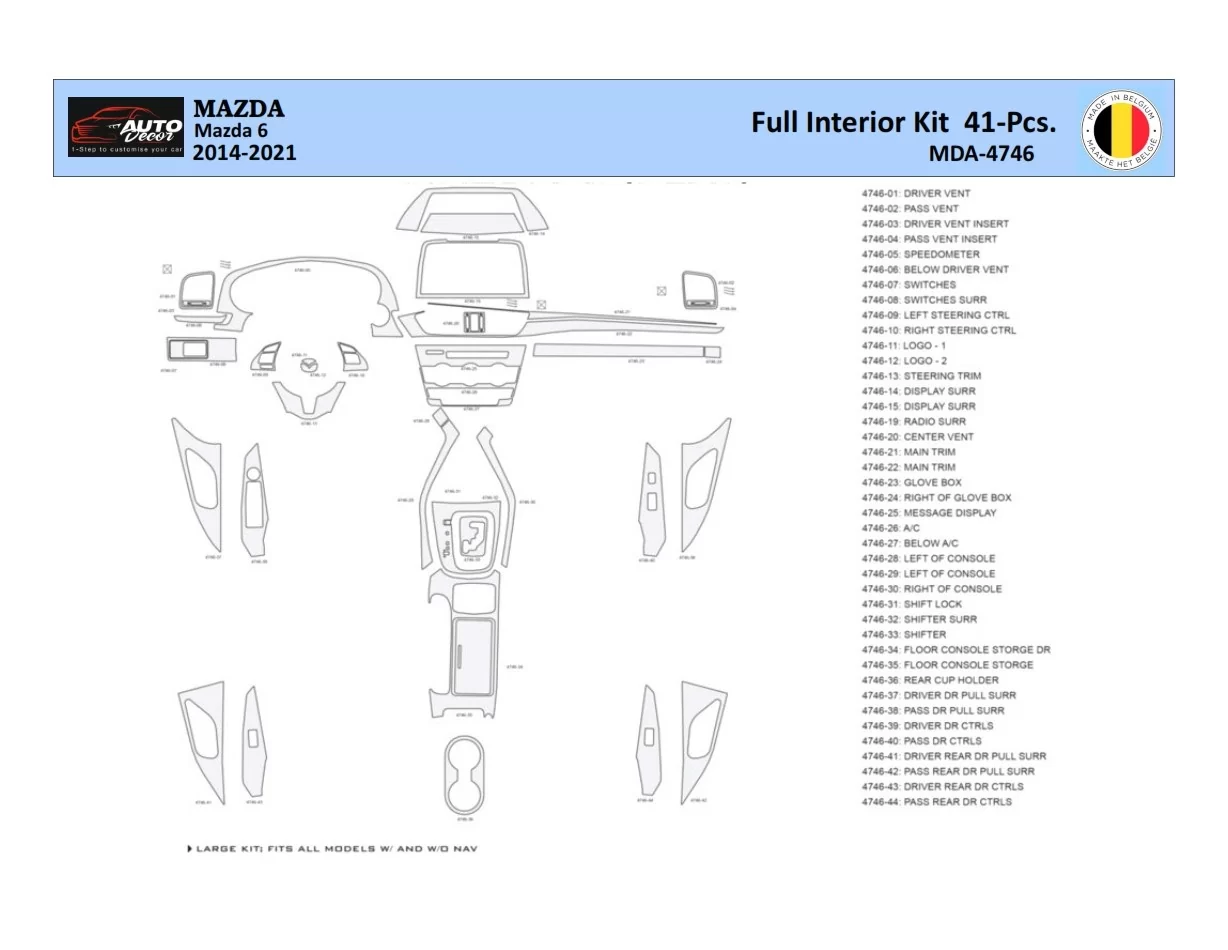 Mazda 6-2014-2021 Interior WHZ Dashboard trim kit 41 Parts - 1 - Interior Dash Trim Kit