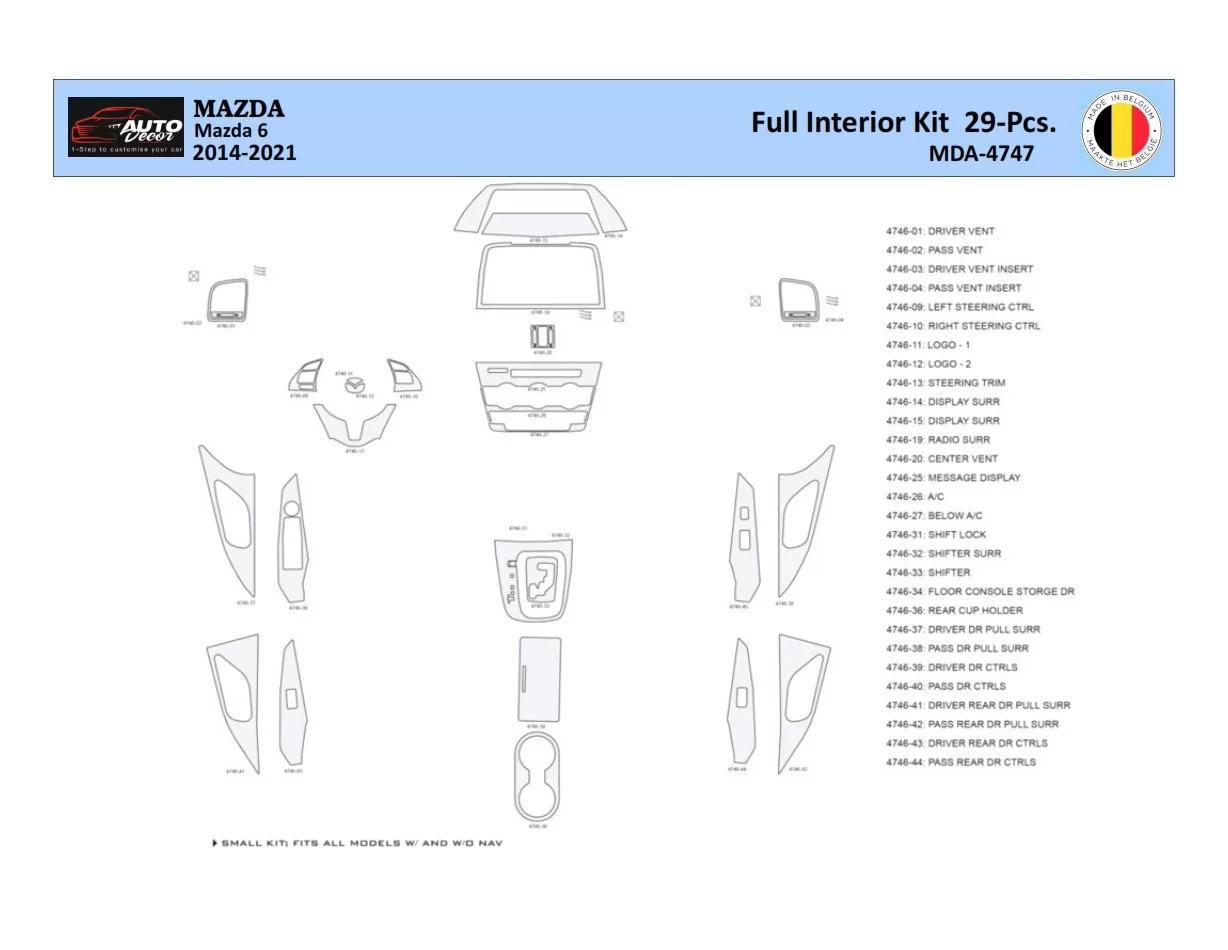 Mazda 6-2014-2021 Interior WHZ Dashboard trim kit 29 Parts - 1 - Interior Dash Trim Kit