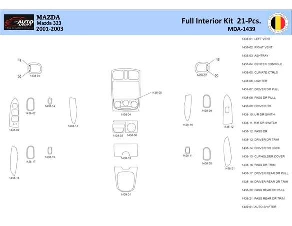 Mazda 323 1998-2003 Interior WHZ Dashboard trim kit 21 Parts - 1 - Interior Dash Trim Kit