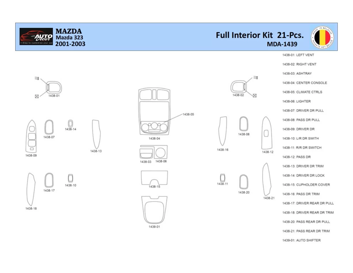 Mazda 323 1998-2003 Interior WHZ Dashboard trim kit 21 Parts - 1 - Interior Dash Trim Kit
