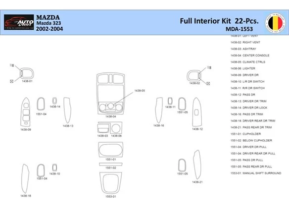 Mazda 323 2002-2004 Interior WHZ Dashboard trim kit 22 Parts - 1 - Interior Dash Trim Kit