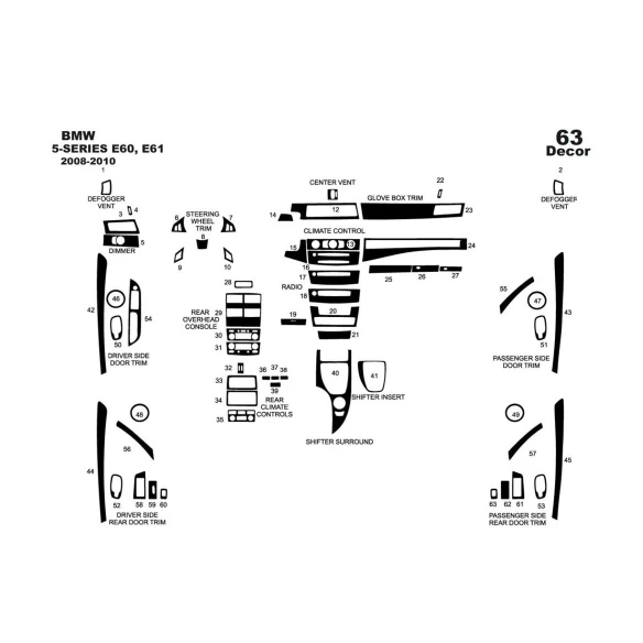 BMW-Series E60 2008-2010 3D Interior Dashboard Trim Kit Dash Trim Dekor 63-Parts