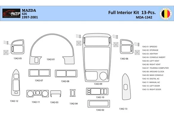 Mazda 626 1997-2001 Interior WHZ Dashboard trim kit 13 Parts - 1 - Interior Dash Trim Kit