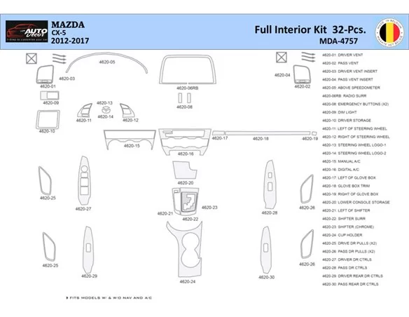 Mazda CX5 2012-2017 Interior WHZ Dashboard trim kit 32 Parts - 1 - Interior Dash Trim Kit
