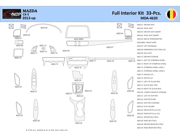 Mazda CX5 2013 Interior WHZ Dashboard trim kit 33 Parts - 1 - Interior Dash Trim Kit