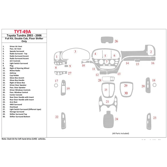 Toyota Tundra 2003-2006 Full Set, Double Cab Interior BD Dash Trim Kit
