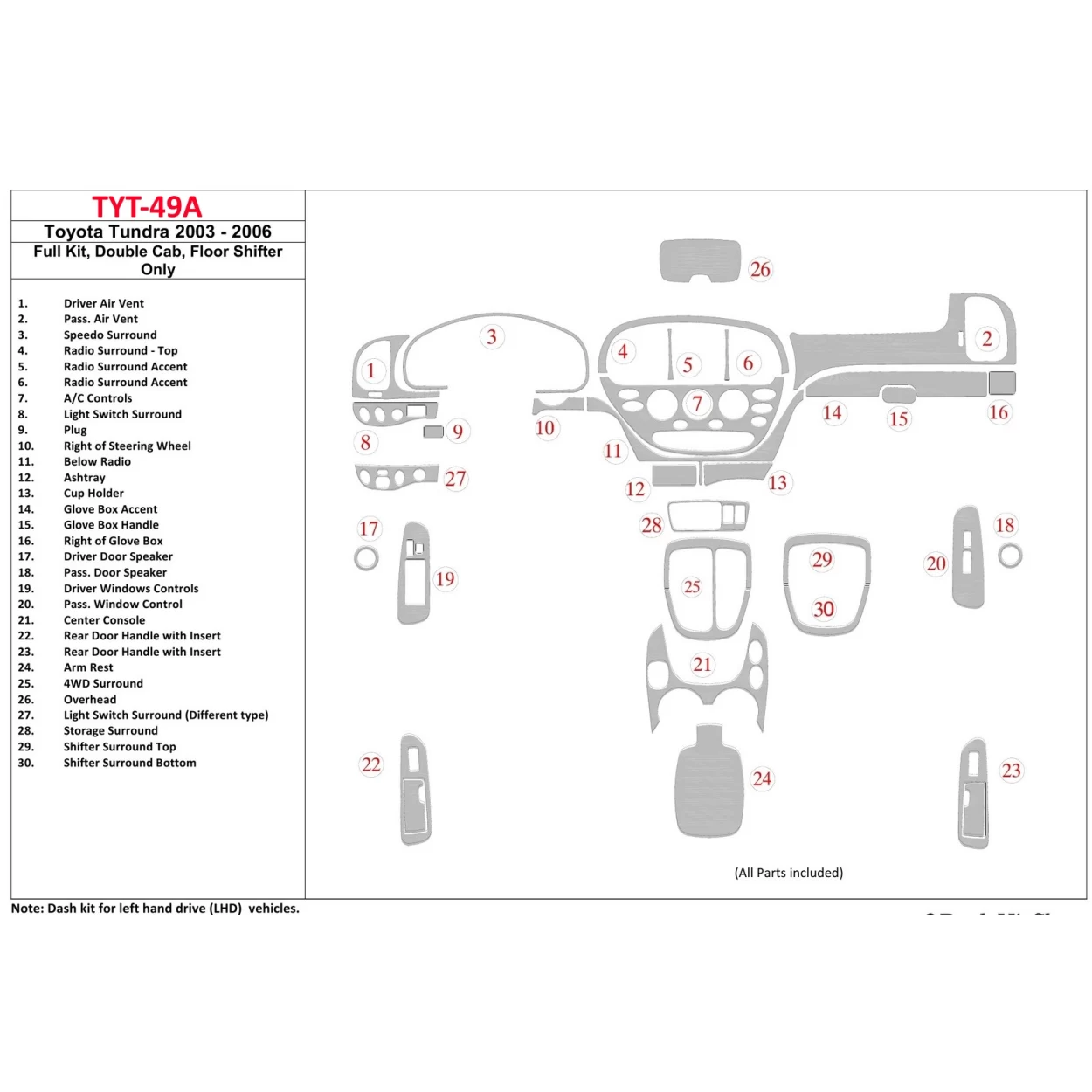 Toyota Tundra 2003-2006 Full Set, Double Cab Interior BD Dash Trim Kit