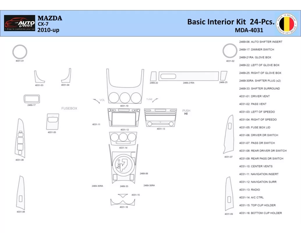 Mazda CX7 2006-2012 Interior WHZ Dashboard trim kit 24 Parts - 1 - Interior Dash Trim Kit