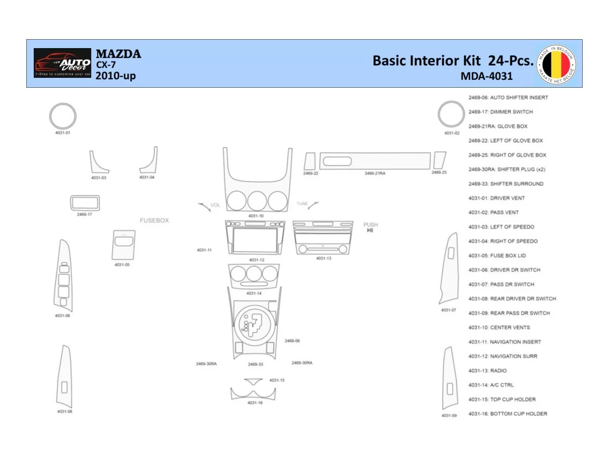 Mazda CX7 2006-2012 Interior WHZ Dashboard trim kit 24 Parts - 1 - Interior Dash Trim Kit