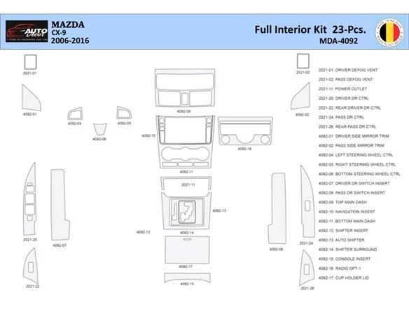Mazda CX9 TB 2006-2016 Interior WHZ Dashboard trim kit 23 Parts - 1 - Interior Dash Trim Kit
