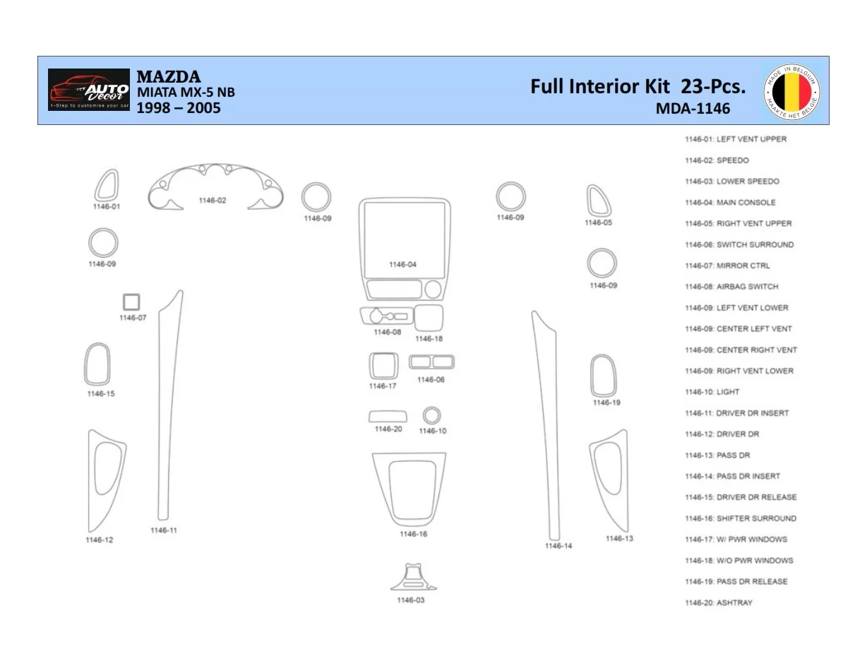 Mazda MX5 2000 Interior WHZ Dashboard trim kit 23 Parts - 1 - Interior Dash Trim Kit
