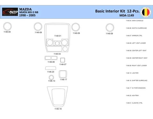 Mazda MX5 2000 Interior WHZ Dashboard trim kit 12 Parts - 1 - Interior Dash Trim Kit
