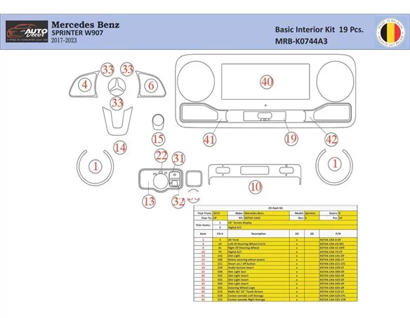Mercedes Sprinter W907 Interior WHZ Dashboard trim kit 19 Parts - 1 - Interior Dash Trim Kit