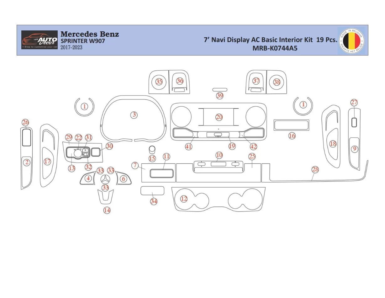 Mercedes Sprinter W907 Interior WHZ Dashboard trim kit 39 Parts - 1 - Interior Dash Trim Kit
