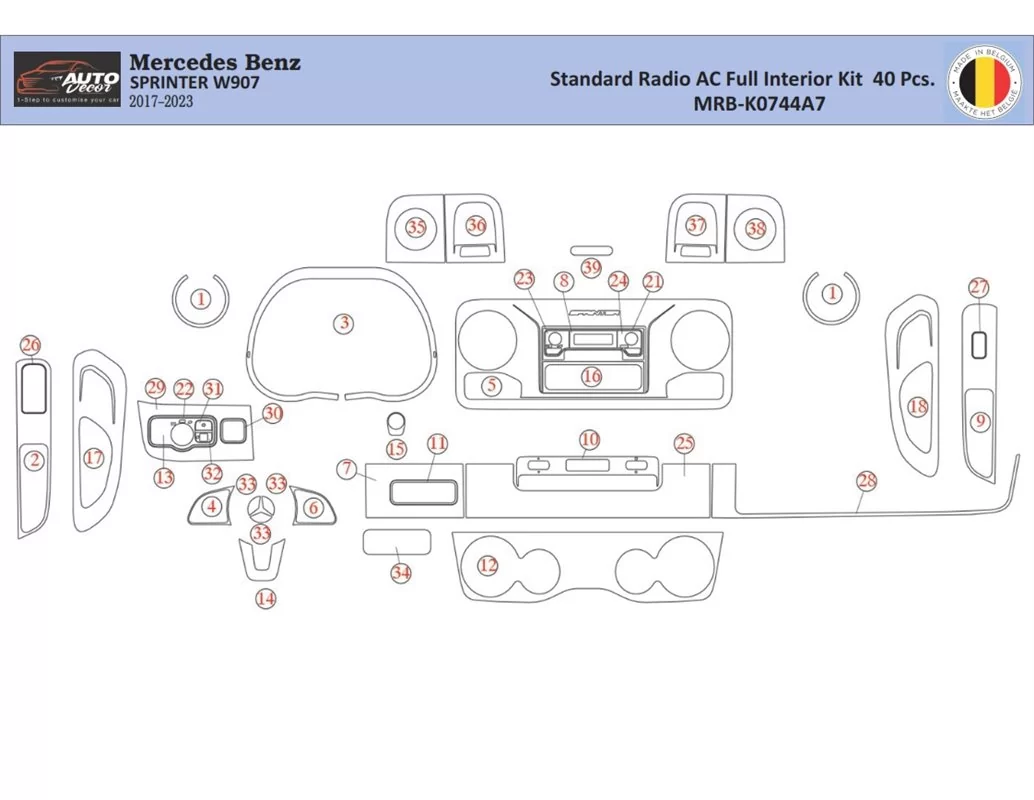 Mercedes Sprinter W907 Interior WHZ Dashboard trim kit 40 Parts - 1 - Interior Dash Trim Kit