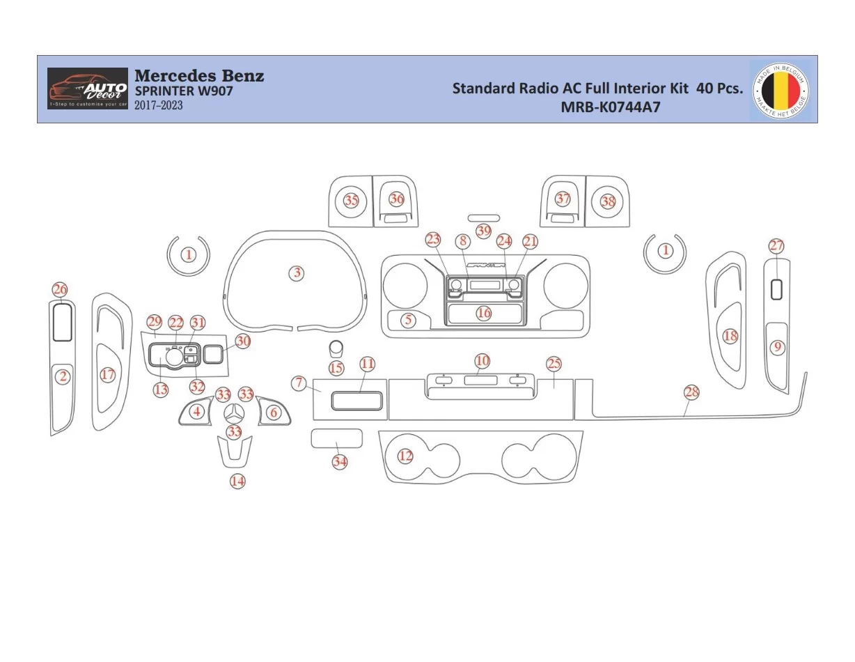 Mercedes Sprinter W907 Interior WHZ Dashboard trim kit 40 Parts - 1 - Interior Dash Trim Kit