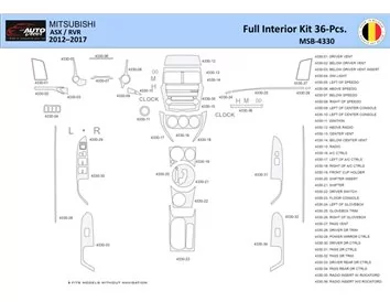 Mitsubishi ASX 2011 Interior WHZ Dashboard trim kit 36 Parts - 1 - Interior Dash Trim Kit