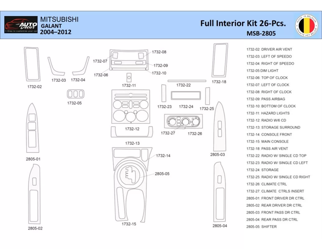 Mitsubishi Galant 2004-2012 Interior WHZ Dashboard trim kit 26 Parts - 1 - Interior Dash Trim Kit
