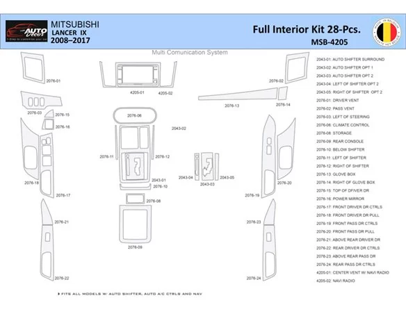 Mitsubishi Lancer-9-2007–2017 Interior WHZ Dashboard trim kit 28 Parts - 1 - Interior Dash Trim Kit