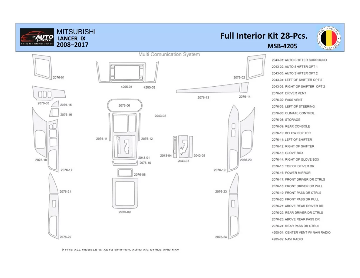 Mitsubishi Lancer-9-2007–2017 Interior WHZ Dashboard trim kit 28 Parts - 1 - Interior Dash Trim Kit