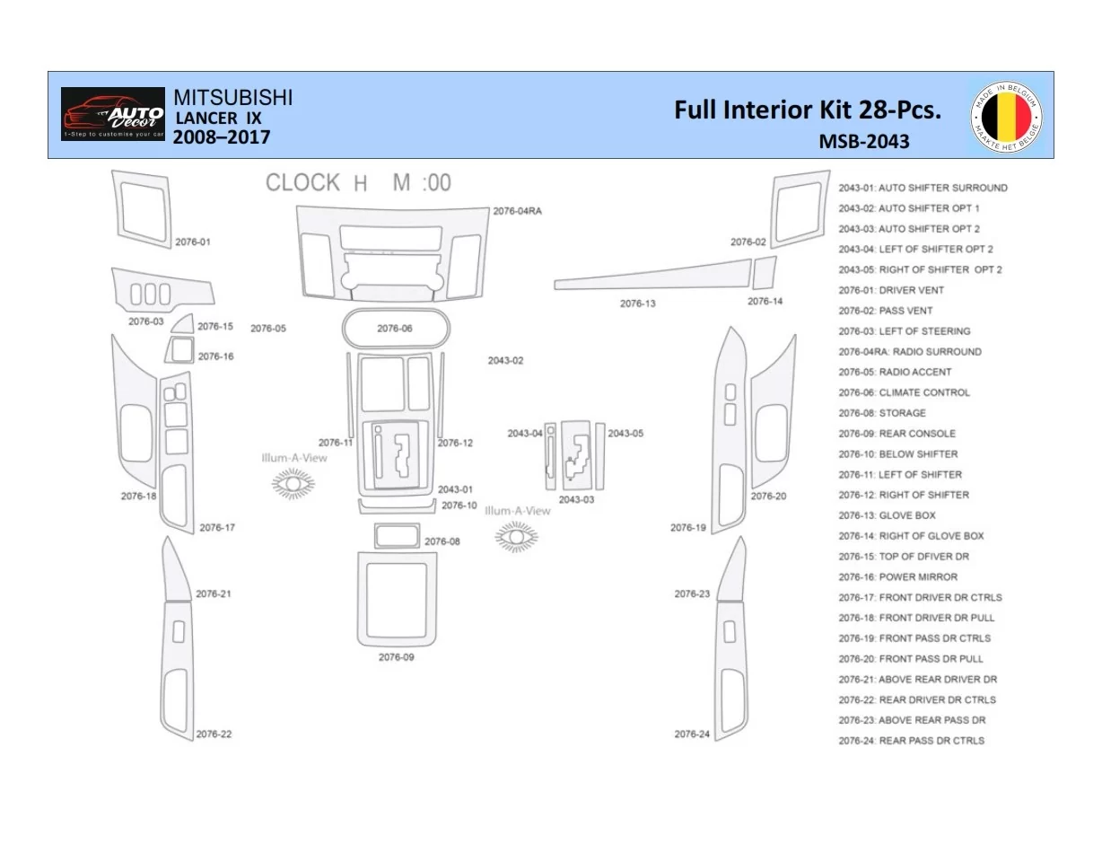 Mitsubishi Lancer-2008 Interior WHZ Dashboard trim kit 28 Parts - 1 - Interior Dash Trim Kit