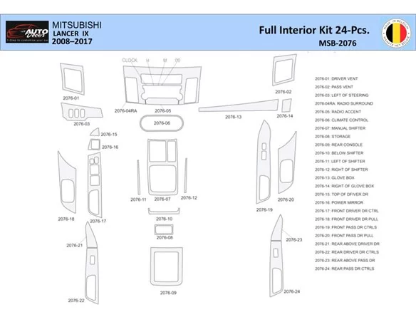 Mitsubishi Lancer-2008 Interior WHZ Dashboard trim kit 24 Parts - 1 - Interior Dash Trim Kit