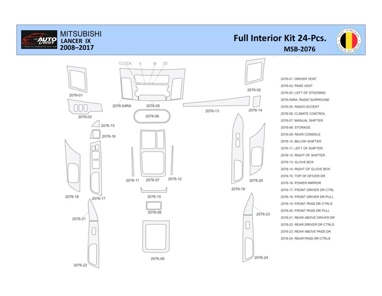 Mitsubishi Lancer-2008 Interior WHZ Dashboard trim kit 24 Parts - 1 - Interior Dash Trim Kit