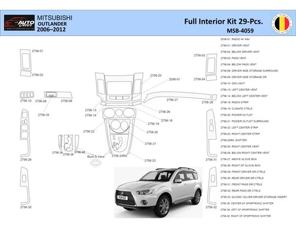 Mitsubishi Outlander 2006-2012 Interior WHZ Dashboard trim kit 29 Parts - 1 - Interior Dash Trim Kit