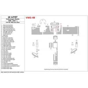 Volkswagen Beetle 1998-2001 Full Set, With Armrest, 33 Parts set Interior BD Dash Trim Kit