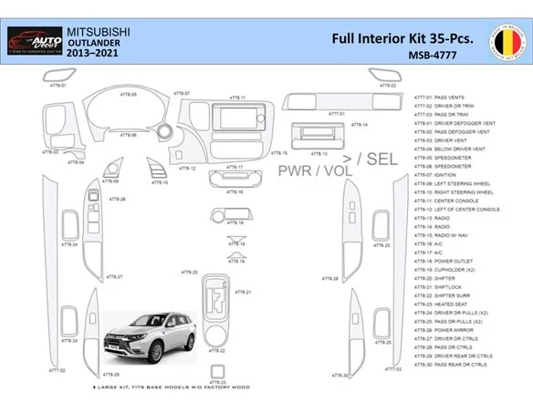 Mitsubishi Outlander 2013-2021 Interior WHZ Dashboard trim kit 35 Parts - 1 - Interior Dash Trim Kit