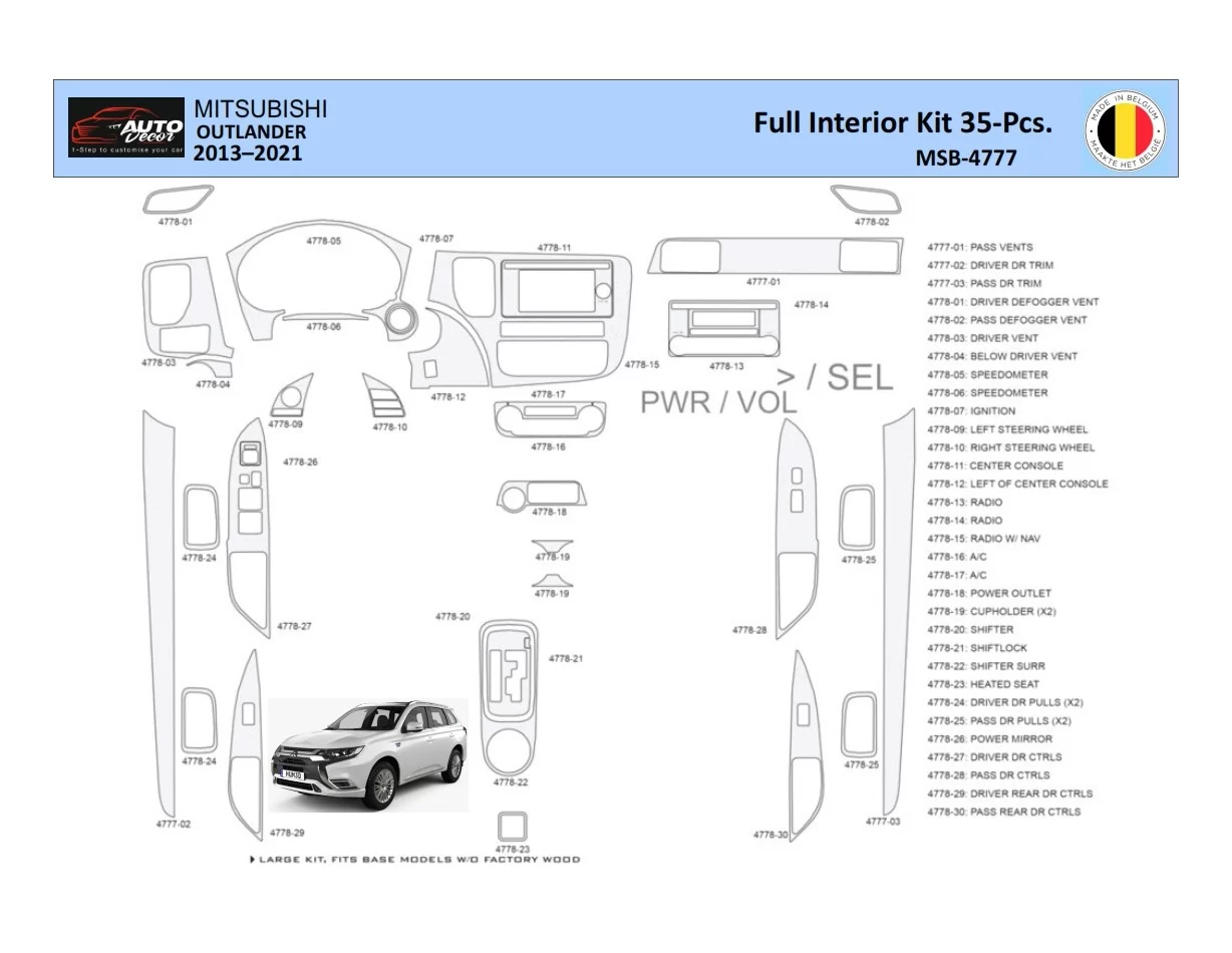 Mitsubishi Outlander 2013-2021 Interior WHZ Dashboard trim kit 35 Parts - 1 - Interior Dash Trim Kit