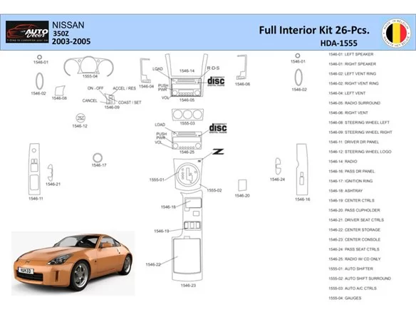 Nissan 350Z 2003-2005 Interior WHZ Dashboard trim kit Parts - 1 - Interior Dash Trim Kit
