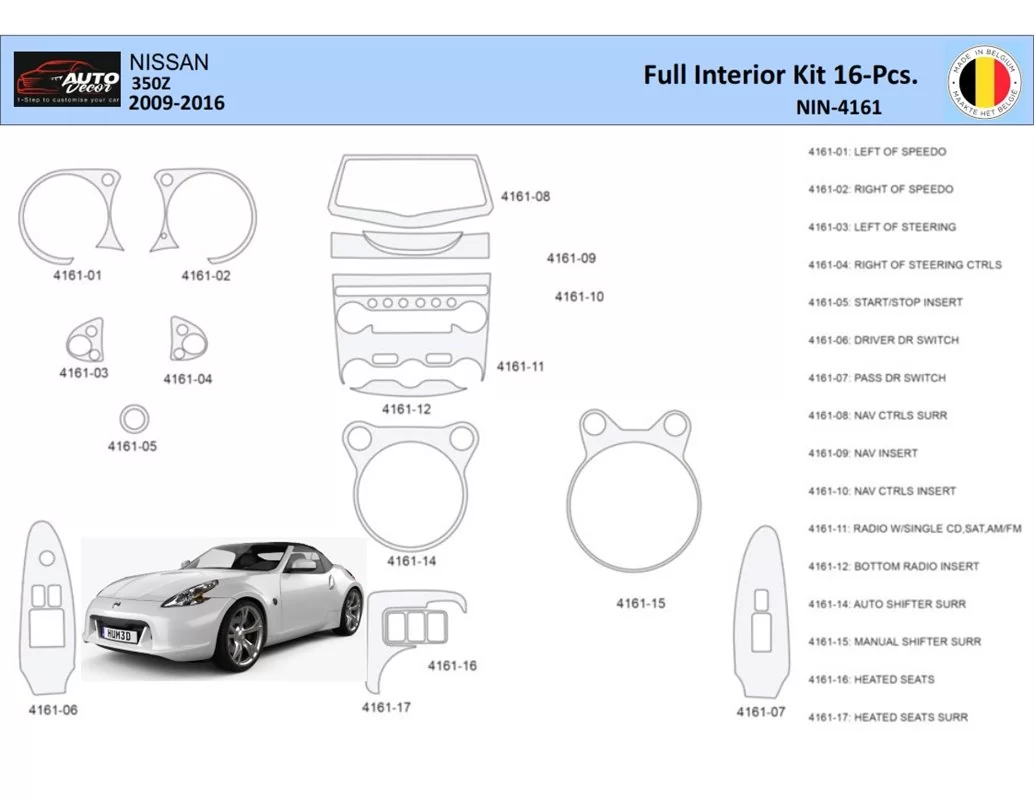 Nissan 370Z-2009  Interior WHZ Dashboard trim kit 16 Parts - 1 - Interior Dash Trim Kit