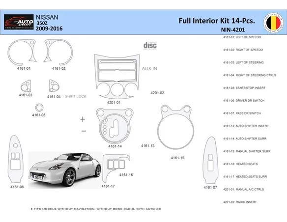 Nissan 370Z-2009 Interior WHZ Dashboard trim kit 14 Parts - 1 - Interior Dash Trim Kit
