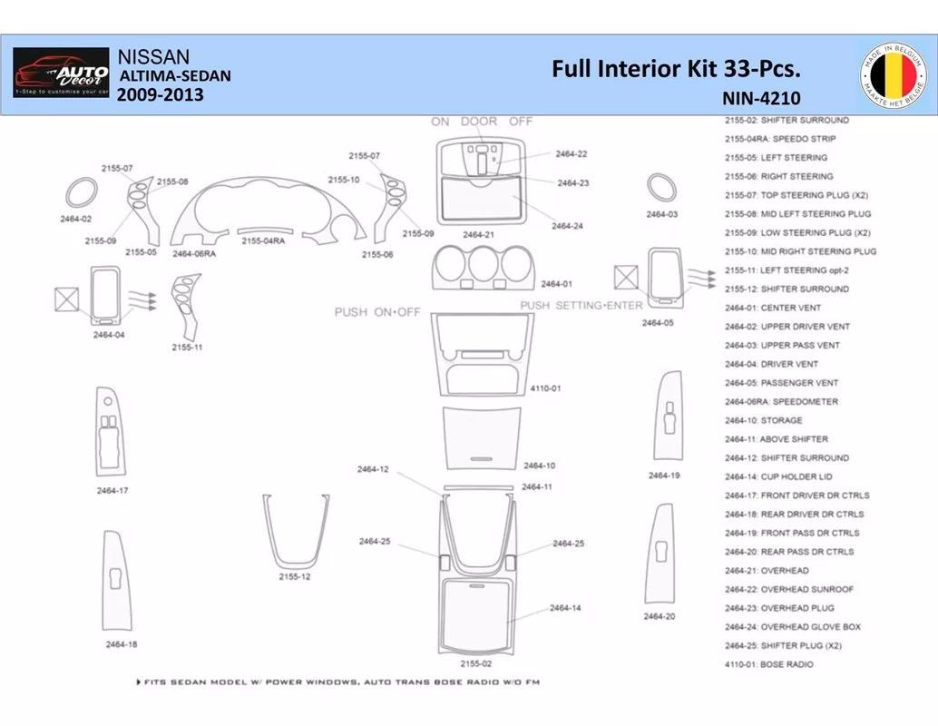 Nissan Altima 2009-2013 Interior WHZ Dashboard trim kit 33 Parts - 1 - Interior Dash Trim Kit